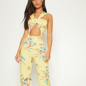 Lemon Floral Jersey Twist Front Jumpsuit